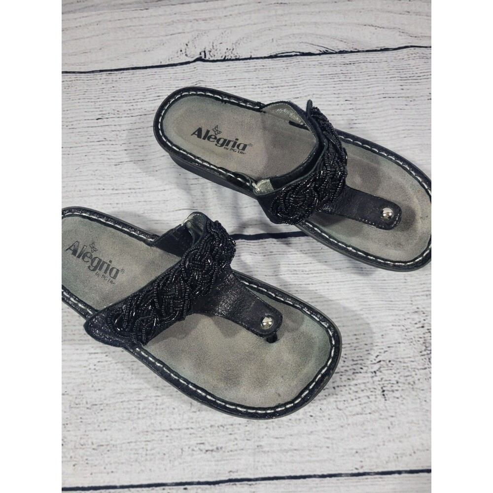 Alegria Black Beaded Thong Sandals Hook Loop Closure EU 38/US7.5